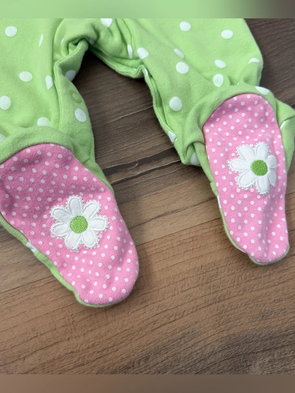 Y2K Lamaze Pink Polka Dot & Carter's Green Polka Dot Footie Bundle Size 3-6m